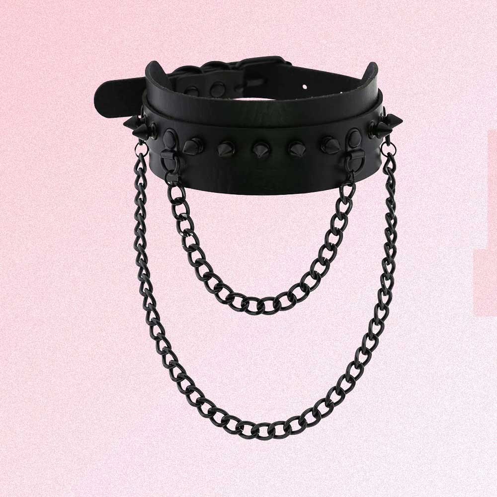 BLACK GOTH AESTHETIC CHOKER WITH CHAINS