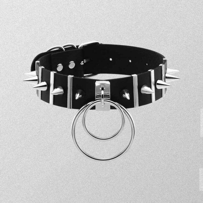 BLACK GOTH AESTHETIC SPIKED CHOKER WITH RINGS