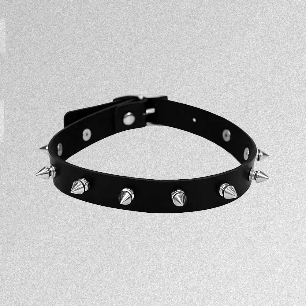 BLACK GOTH AESTHETIC THIN SPIKED CHOKER