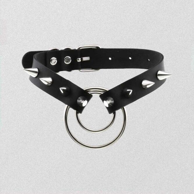 BLACK GOTH AESTHETIC STUDDED CHOKER WITH RINGS