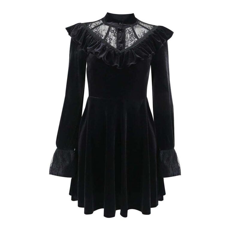 Black Goth Aesthetic Velvet Long Sleeve Mini Dress | Goth Aesthetic Shop